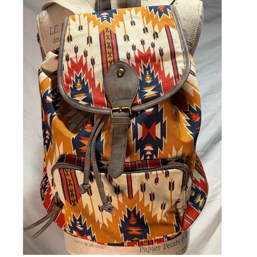 Mossimo Supply Co Southwestern Geometric Canvas Backpack Yellow Red Navy Blue